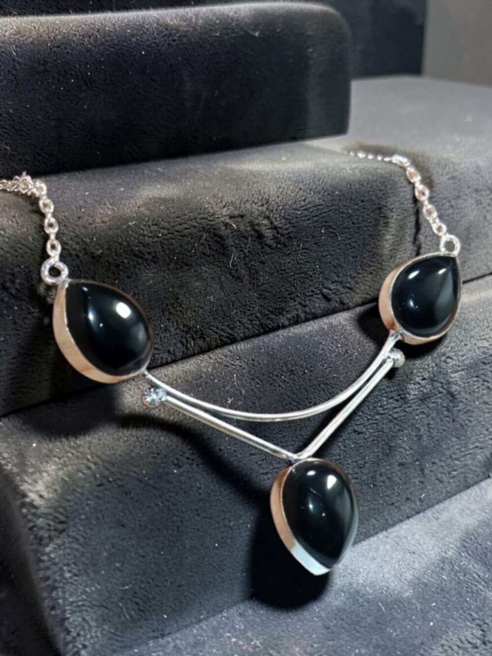 Black Onyx 925 Silver Plated Necklace 19"